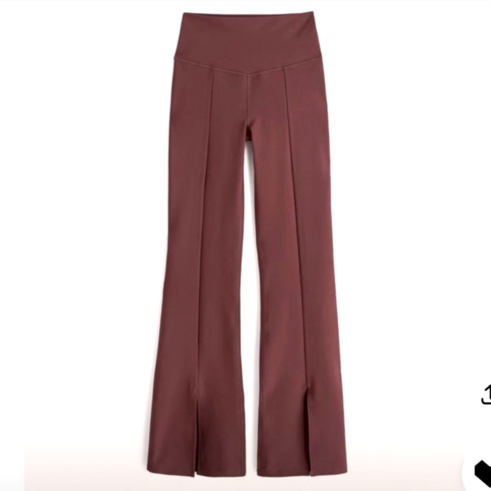 Abercrombie & Fitch YPB sculptlux Split Hem Flare Leggings Cocoa Size Medium